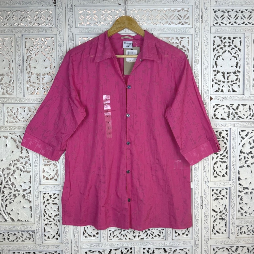 NWT Columbia‎ River Resort Pink Tropical Sheer Button Up Blouse Beachy Coastal